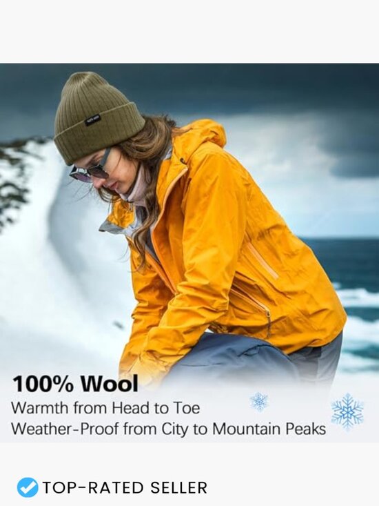 100% Wool Beanie Unisex Windproof Double Layer Cuffed Winter Hat Stretchy main image 7